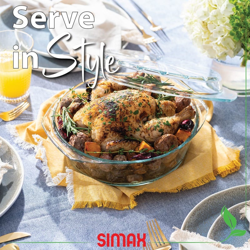 Simax Casserole Dish For Oven, Glass Baking Dish With Lid, Ridged Design for Low Fat Cooking, Microwave, Oven, and Dishwasher Safe Cookware, Borosilicate Glassware, 2.6 Qt. Round Baking Dish - Image 3